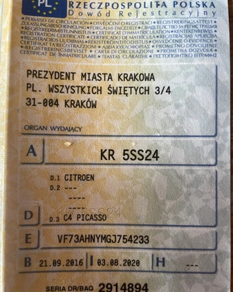 Citroen C4 Picasso cena 41000 przebieg: 171000, rok produkcji 2016 z Kraków małe 379